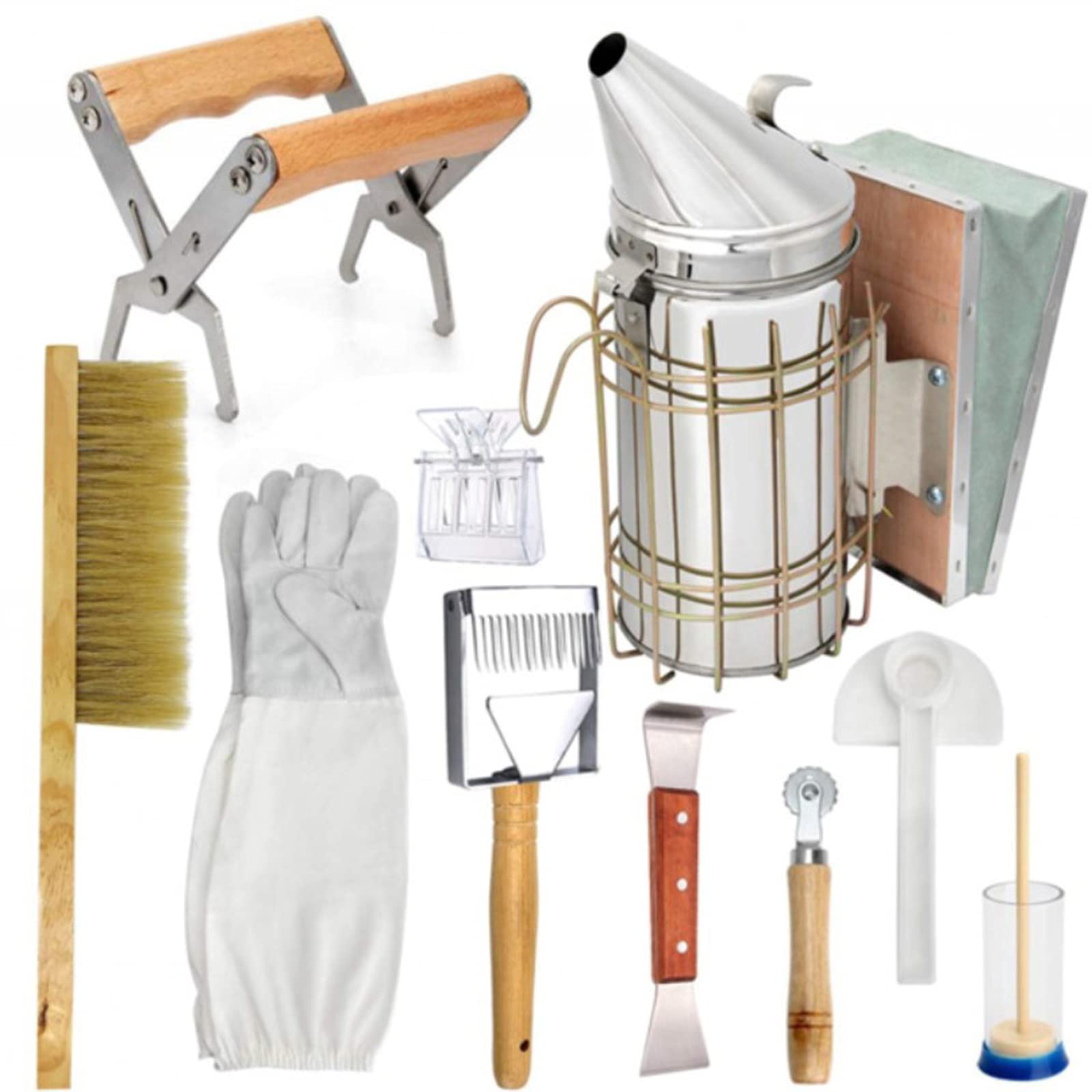 Puseky 10-Piece Beekeeping Starter Kit - Essential Bee Hive Tools & Supplies for Beginners - Perfect for Harvesting Honey, Hive Maintenance & Beekeeping Basics