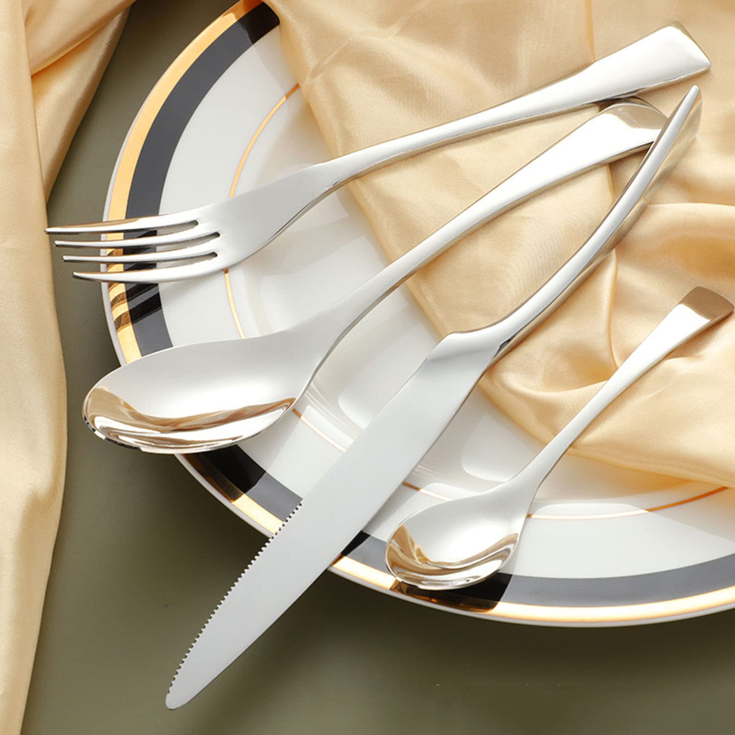 4-Piece Stainless Steel Silverware Set - Elegant Flatware for Wedding Gifts, Home Kitchen & Restaurant Use | Knife, Fork & Spoon Utensil Set for Everyday Dining & Special Occasions