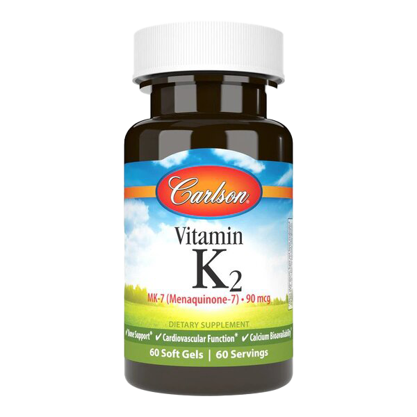 Carlson Labs Vitamin K2 MK-7 Supplement - 90mcg per Softgel - 60 Count | Supports Bone & Heart Health - Ideal for Adults Seeking Cardiovascular & Bone Support