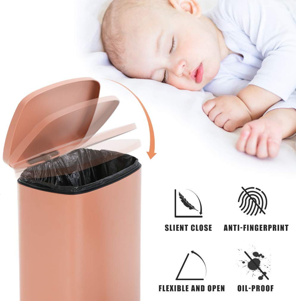 13 Gallon Step Trash Can with Removable Liner - 50L Kitchen & Office Recycling Bin - Commercial Garbage Can for Business, Home, Restaurant - Pink Touch-Free Waste Basket (Perfect for Kitchens, Offices, Restaurants & High-Traffic Areas)