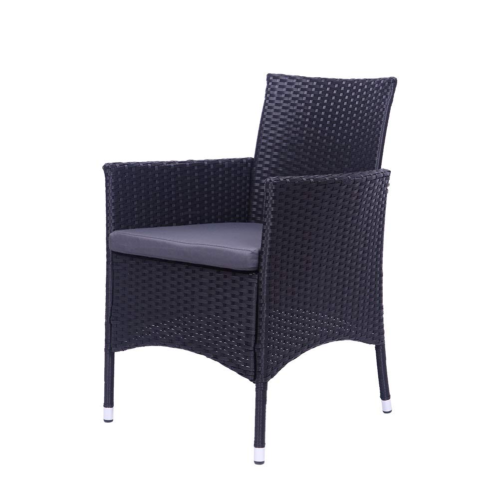 2-Piece Outdoor Furniture Set - Black Iron Frame with Full Braided Armrests and 4-Wire Rattan Backrest Chairs (60×60×82.5cm) - Perfect for Patio, Garden, Poolside, and Backyard Relaxation