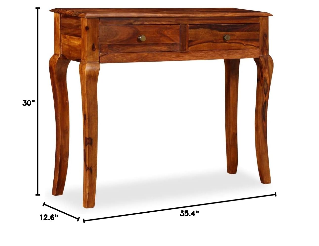 Solid Sheesham Wood Console Table with 2 Drawers - 35.4