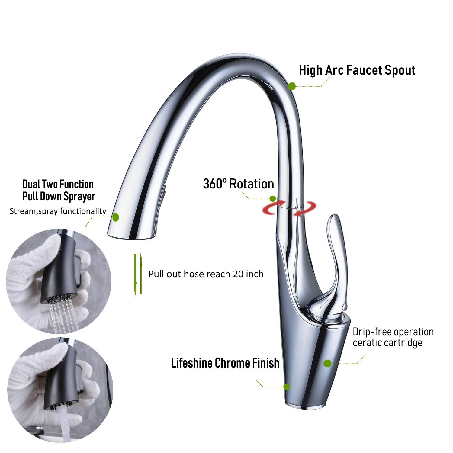 Commercial Grade Pull-Out Kitchen Faucet with Single Lever & Add-On Button - Chrome Finish, 1-Hole Mount for Modern Sinks | Perfect for Restaurants, Food Trucks & Busy Home Kitchens