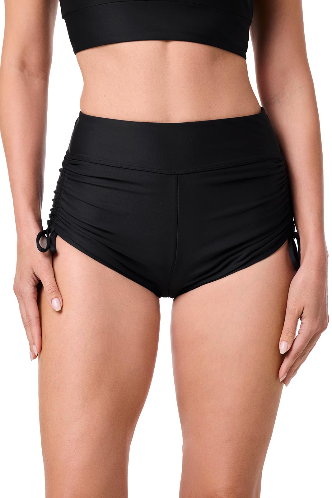 Women's Bayshore Ruched Swim Shorts - Black | High Waisted Bathing Suit Bottoms for Beach & Pool | Perfect for Swimming, Surfing & Vacation