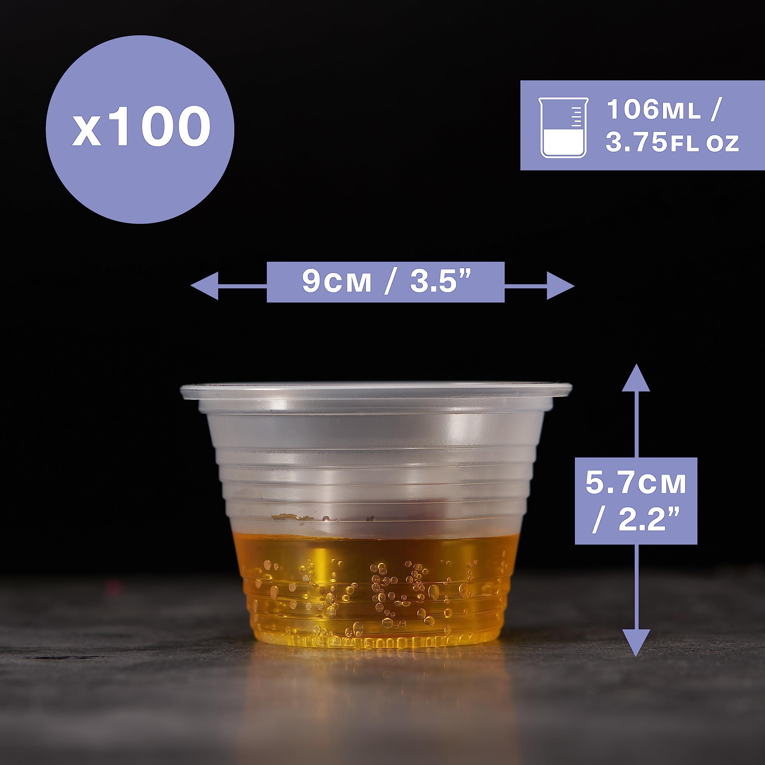 MATANA 100-Pack Clear Plastic Jager Bomb Shot Glasses - 3.75 Oz Reusable Party Shot Cups for Cocktails, Liquor & Bar Drinks - Perfect for Parties, Weddings & Nightclubs