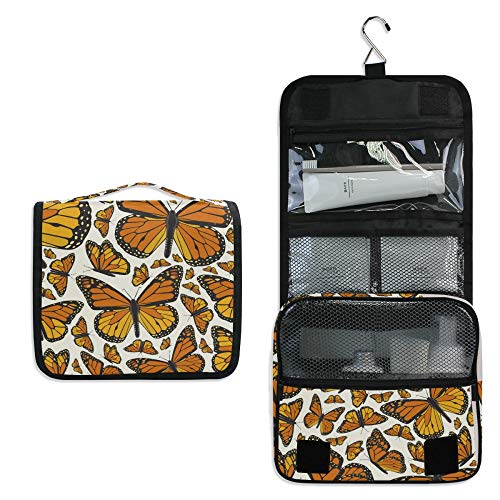 ALAZA Monarch Flying Butterfly Print Hanging Toiletry Bag - Waterproof Cosmetic Organizer with Hook for Travel, Gym & Makeup Storage | Portable Multifunction Makeup Pouch for Women & Teens