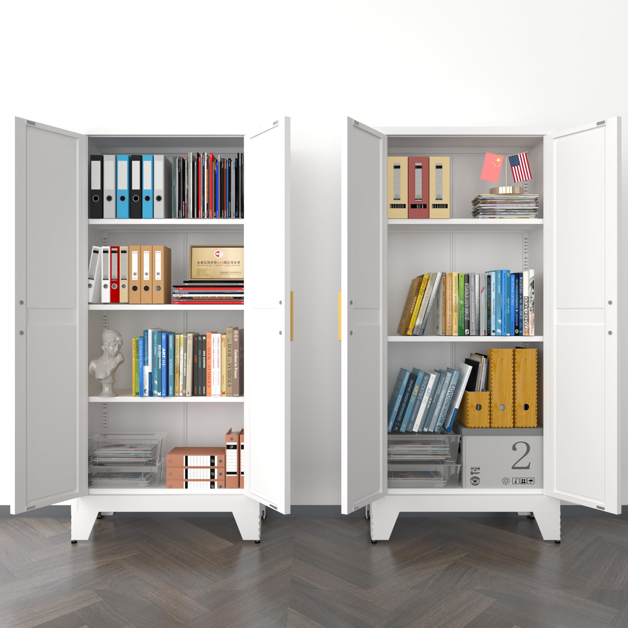 Farmhouse Style White Storage Cabinet with 2 Barn Doors & 3 Adjustable Shelves - 61