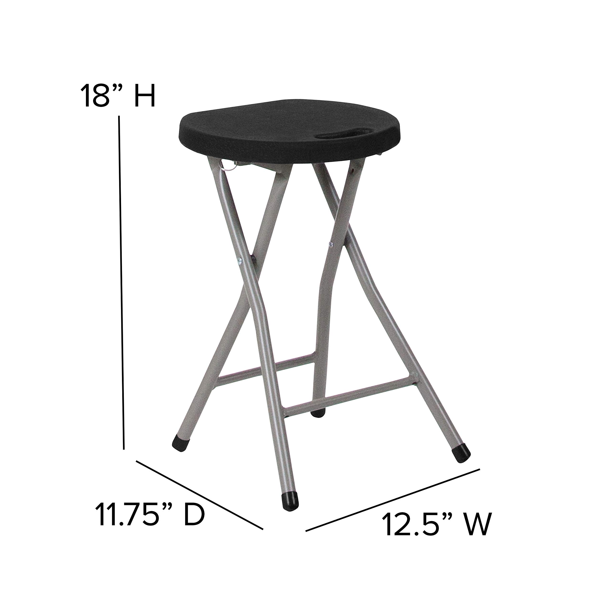 EMMA & OLIVER 2 Pack Foldable Portable Stool - Lightweight Black Plastic Seat with Titanium Gray Frame - Perfect for Camping, Fishing, Picnics & Outdoor Events