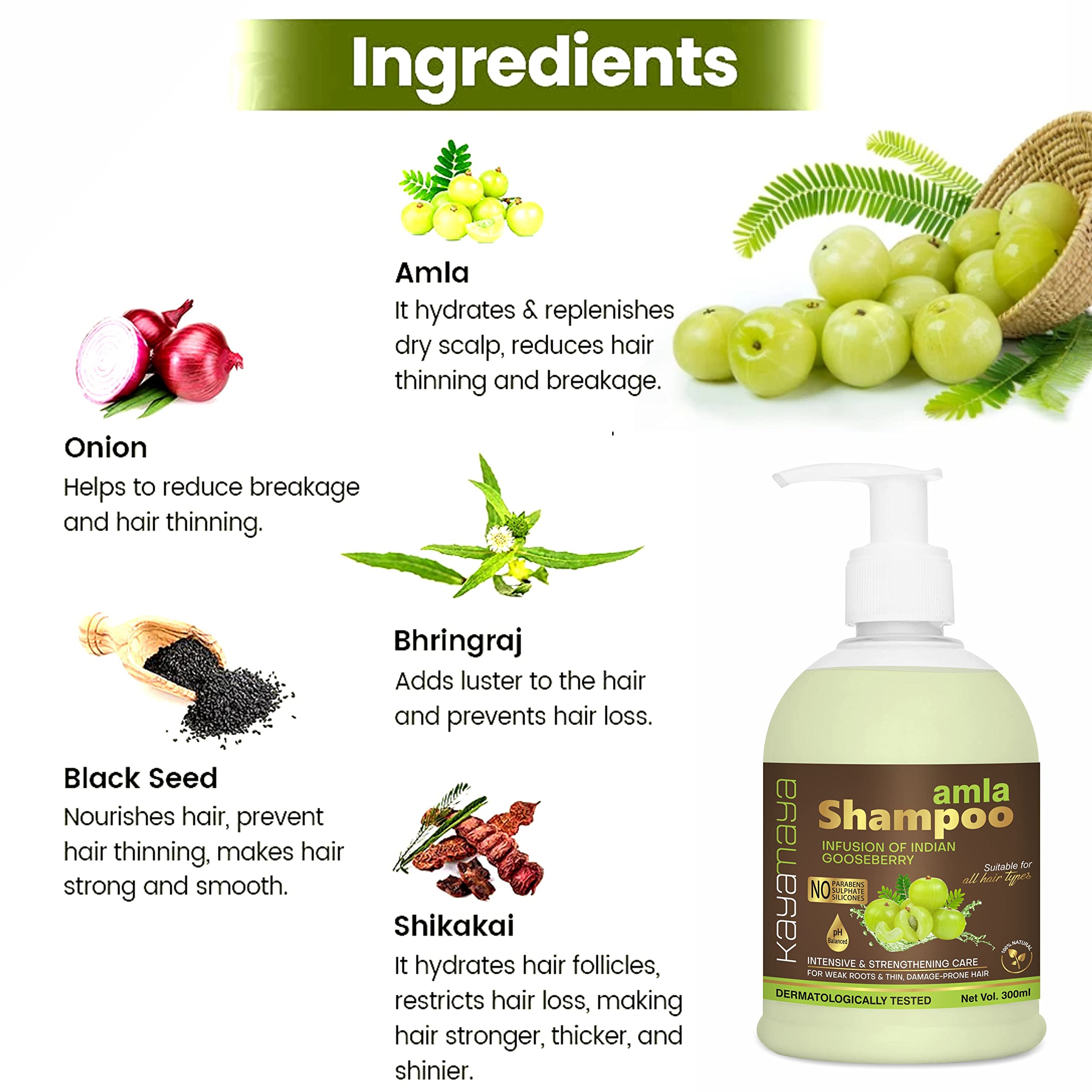 Kayamaya Amla Shampoo for Hair Growth & Root Strengthening - 300ml | Natural Ayurvedic Hair Care for Thicker, Healthier Hair | Perfect for Daily Use & Damaged Hair Repair