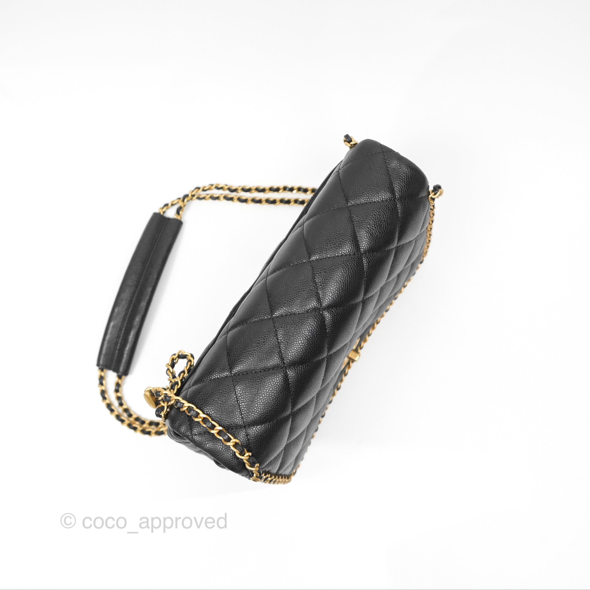 Chanel Chain Around Flap Bag Black Caviar Leather with Aged Gold Hardware - Luxury Crossbody Bag for Women, Perfect for Evening Parties & Special Occasions