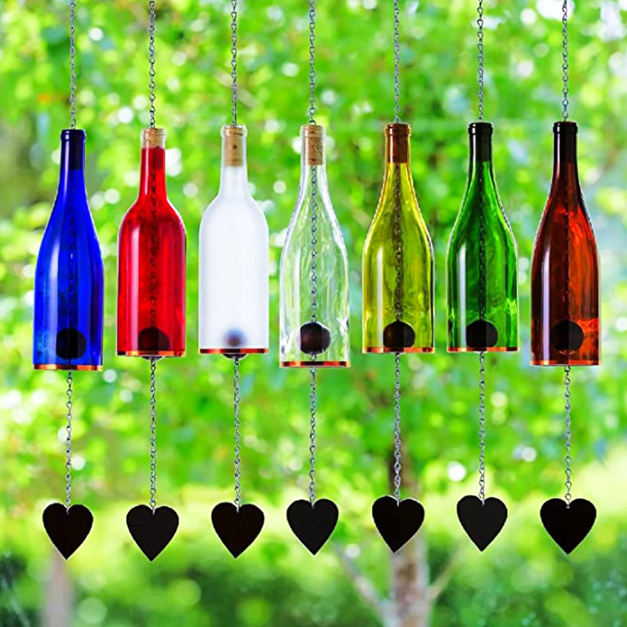 Handmade Wine Bottle Wind Chime - Outdoor & Indoor Decorative Glass Wind Chimes with Sun Catcher, Unique Home Decor Gift for Women, Beach House & Garden Decorations