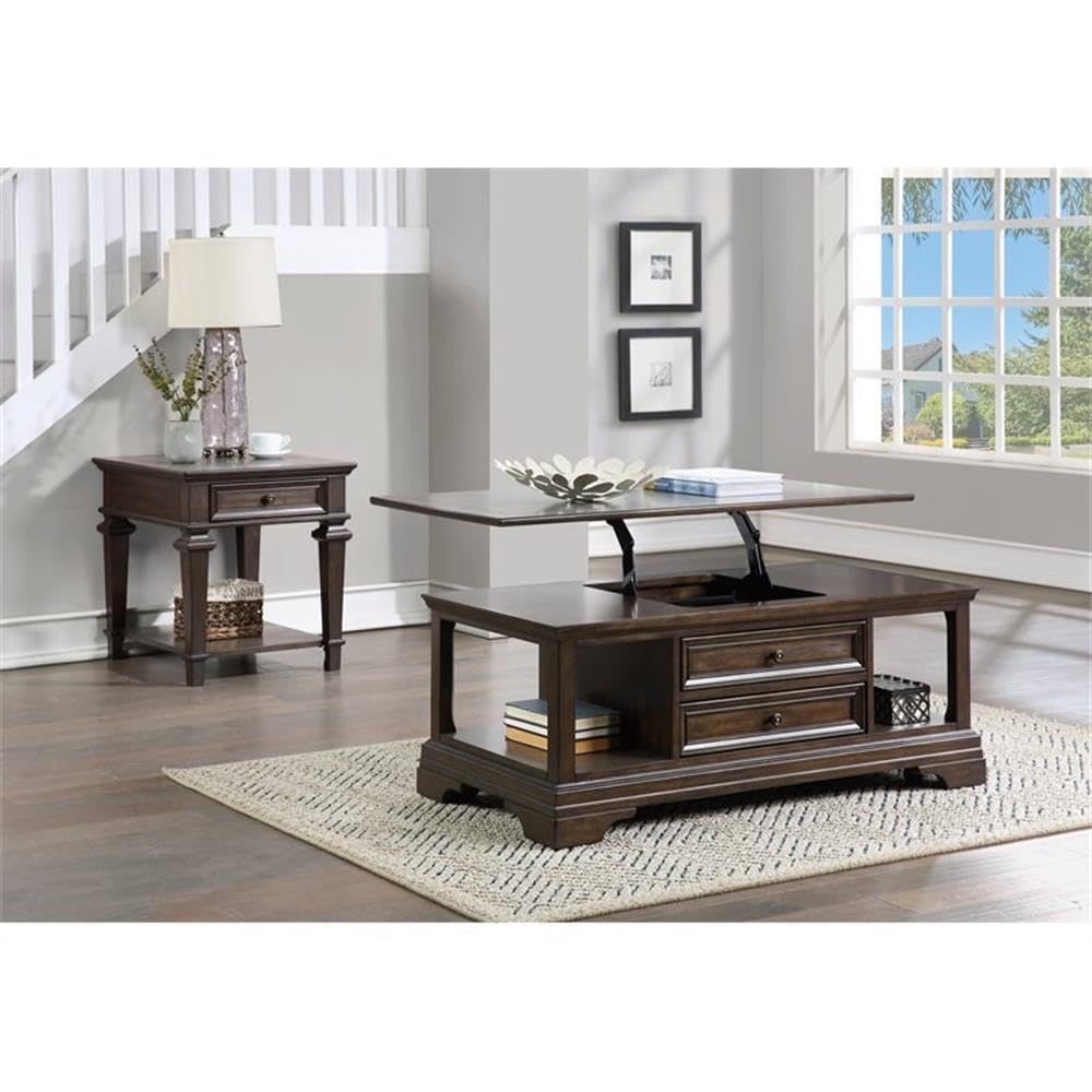 Lexicon Tobias Traditional Wooden Lift Top Coffee Table - Espresso Finish - Perfect for Living Room, Home Office & Small Spaces