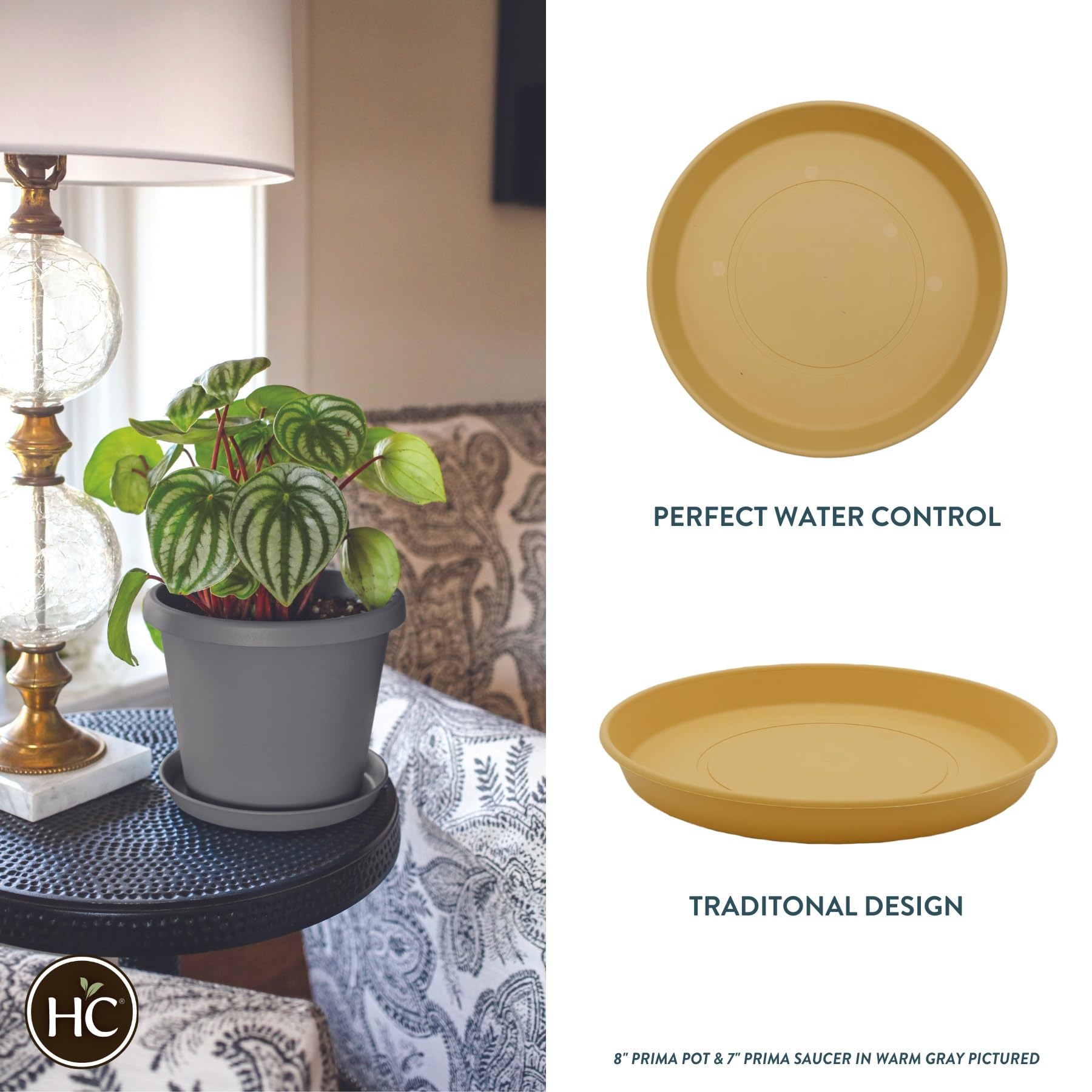 HC Companies Round Prima Flower Pot Saucers - 12-Inch Honey Plastic Plant Saucer for Indoor & Outdoor Use - Durable Plant Tray for Water Drainage - Perfect for Potted Plants, Garden Decor, and Home Gardening (Pack of 1)