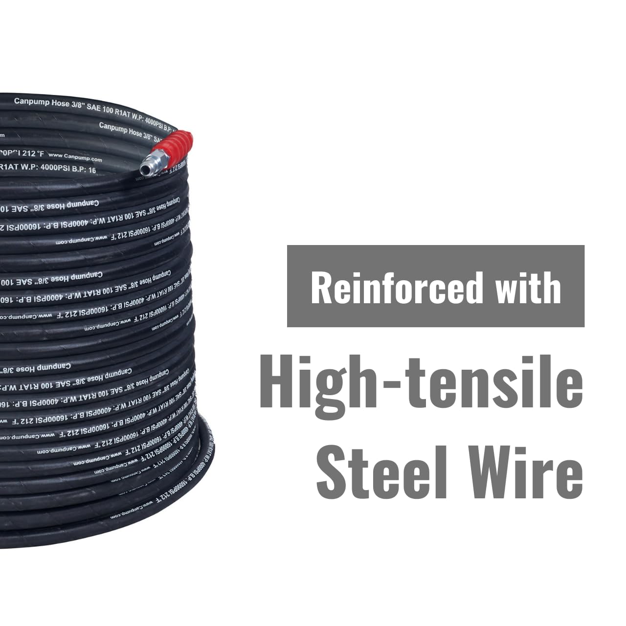 3/8 Inch High Pressure Hot Water Wire-Braided Black Hose - 4000 PSI, Quick Connect Fittings, 100 Feet - Ideal for Pressure Washers, Hydraulic Systems & Industrial Applications