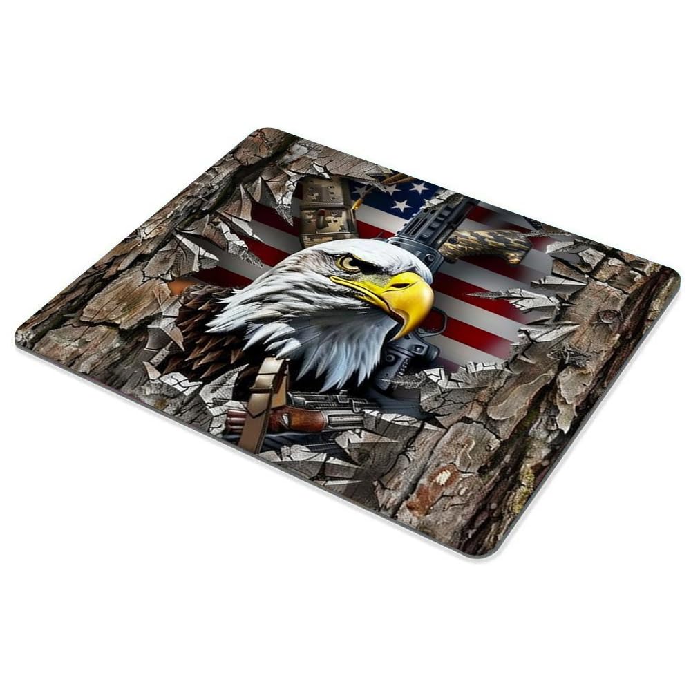 American Flag Eagle Rip Oak Camo Square Mouse Pad - Custom Textured Design, Washable & Anti-Slip Rubber Base - Perfect for Office, Gaming & Laptop Use