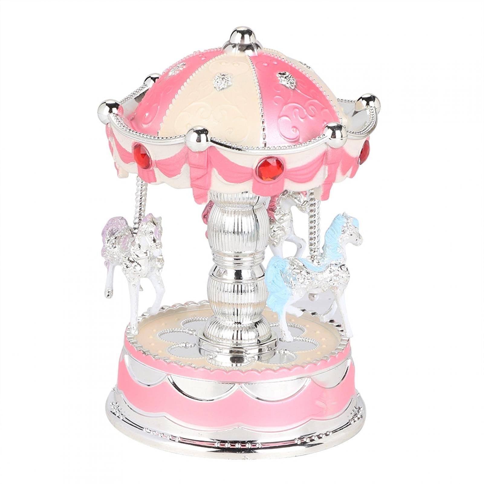 Luroze Merry Go Round Music Box - Pink (41268) | Hand-Crank Musical Jewelry Box for Home, Office, Gift & Decor | Perfect for Bedroom, Wedding, Baby Shower & Christmas Decorations