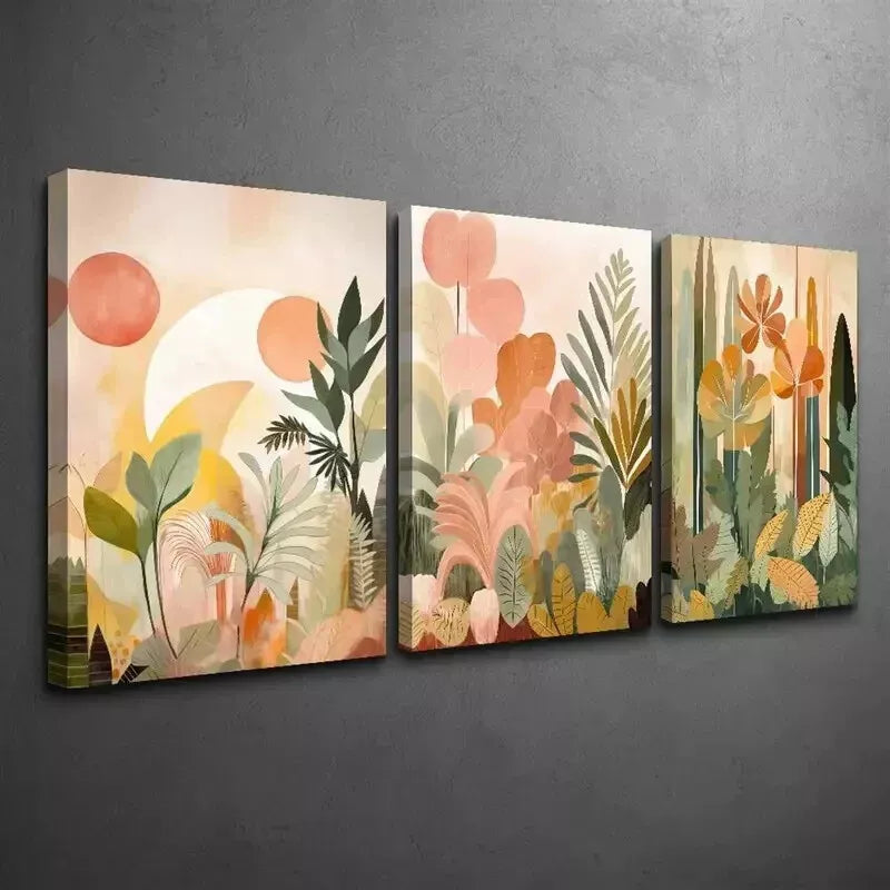 3-Piece Tropical Jungle & Botanical Abstract Wall Art Set - Framed Canvas 50x70cm - High Quality Print - 100% Australian Made - Ready to Hang - Perfect for Living Room, Bedroom & Office Decor