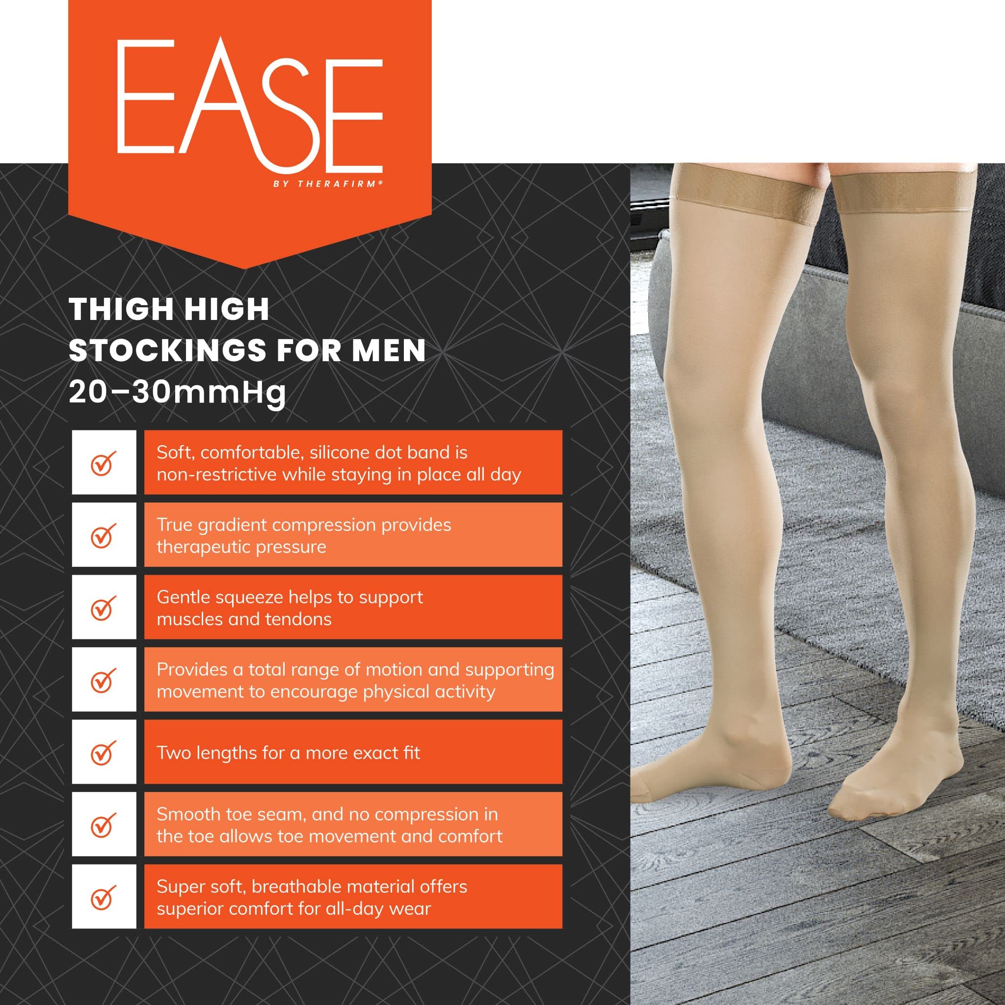Ease Opaque Men's Thigh High Compression Socks (20-30mmHg) - Perfect for Running, Travel & Varicose Vein Relief