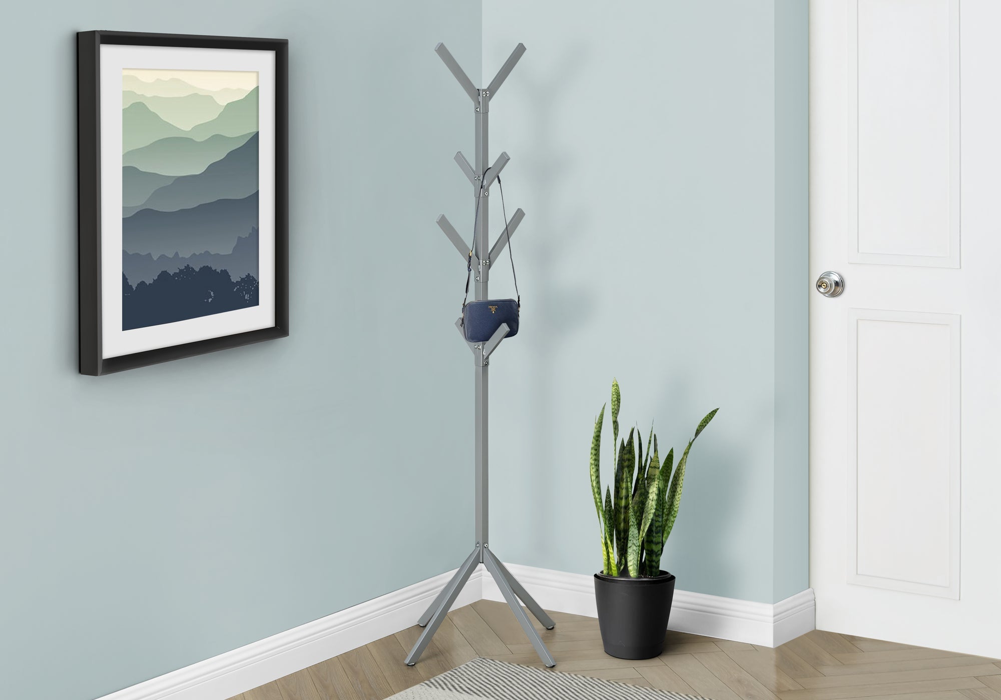 70H Silver Metal Coat Rack - Wall Mounted Hanger for Jackets, Hats & Scarves - Perfect for Entryway, Bedroom & Closet Organization