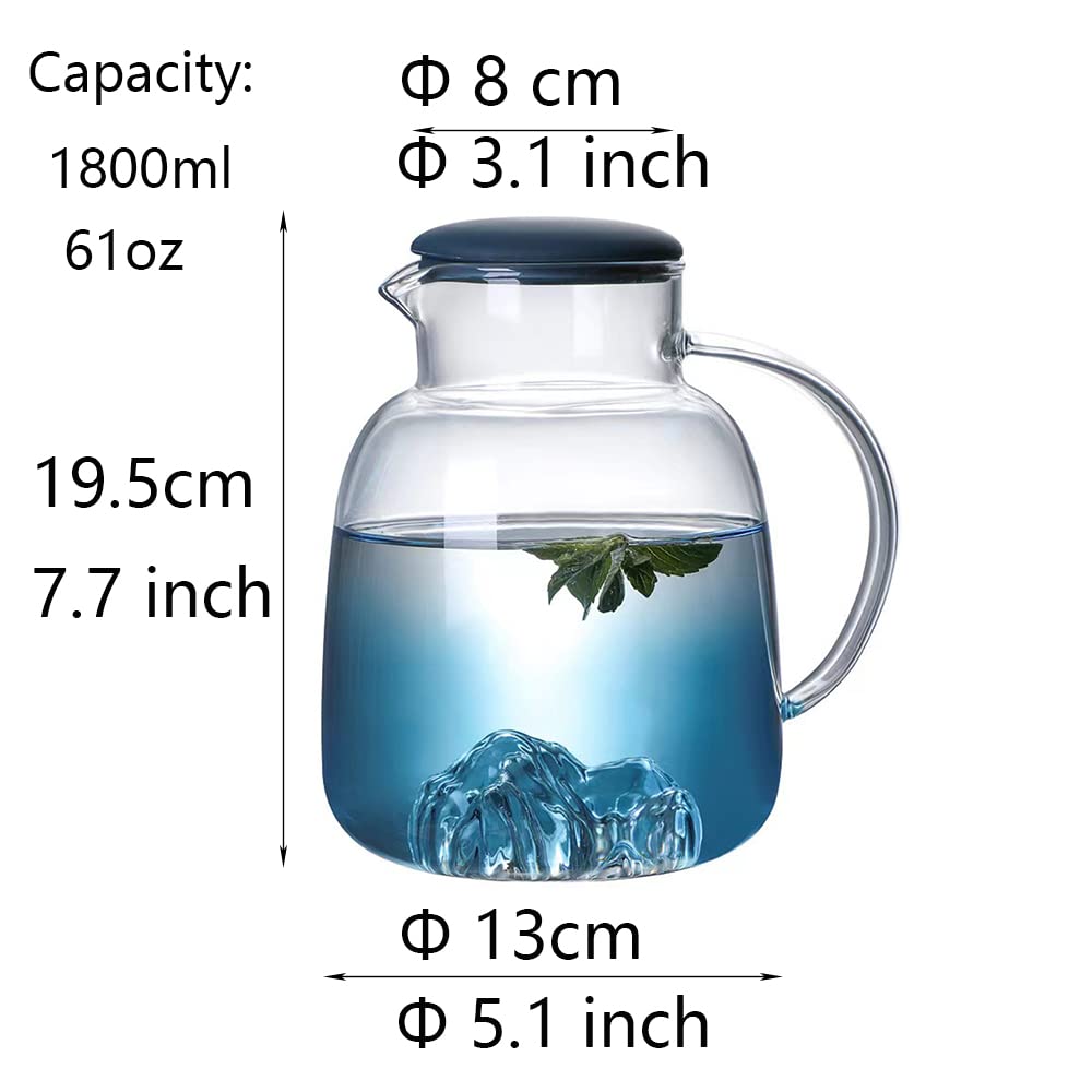 Gradient Blue Glass Large-Capacity Insulated Water Bottle - 64oz Leakproof Cold Brew Tea Kettle for Home, Office & Outdoor - Perfect for Iced Coffee, Summer Juices & Cold Drinks