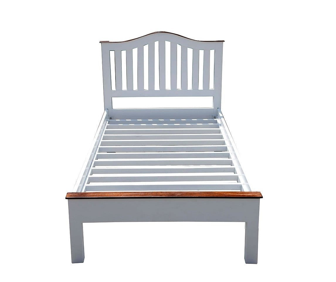 French White Wooden Single Bed Frame - Minimalist Solid Wood Bed for Kids, Teens & Guest Rooms - Perfect for Small Spaces & Cozy Bedrooms