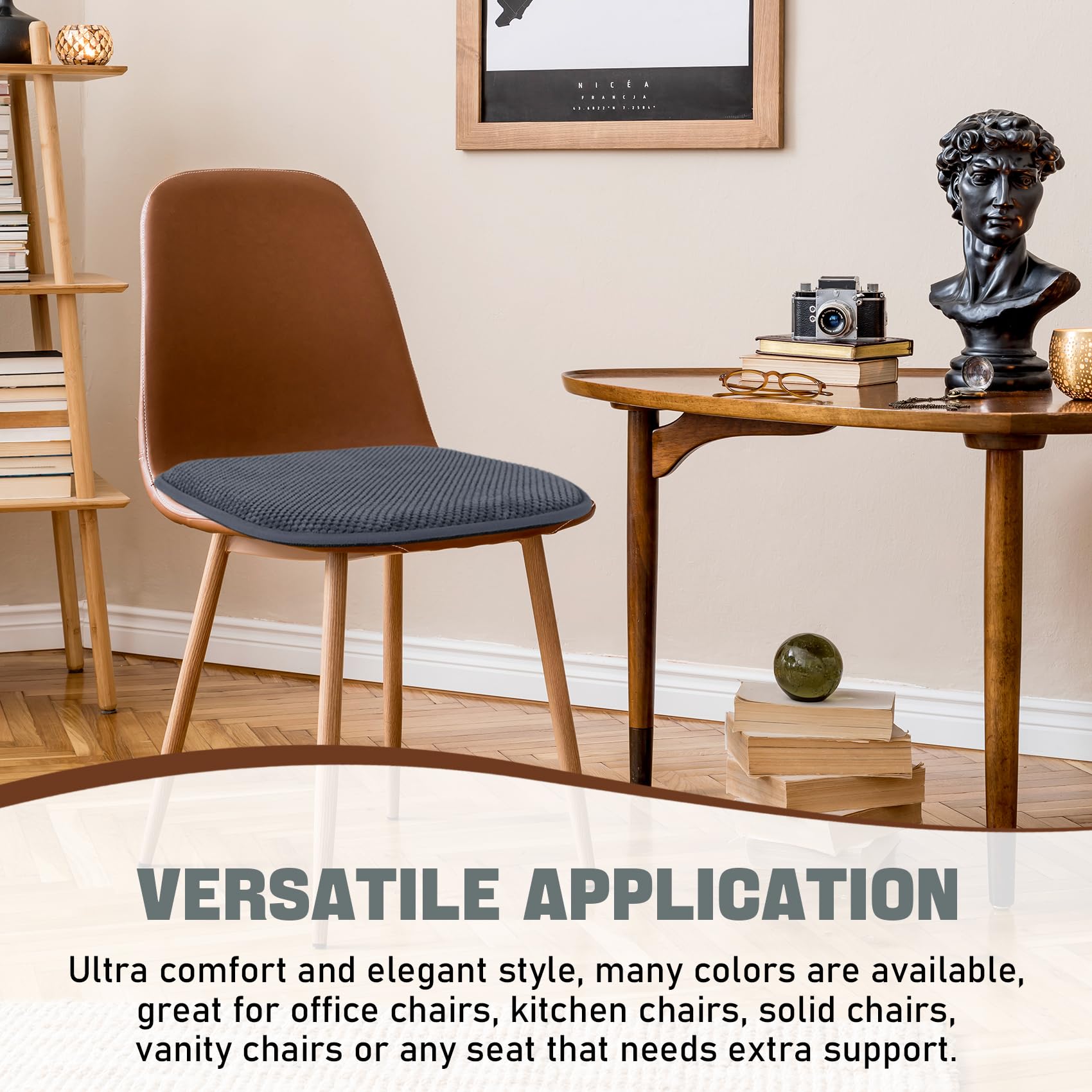 Dark Grey Memory Foam Chair Cushion - 1 Pack D-Shaped Non-Slip Seat Pad for Office & Dining Chairs (17