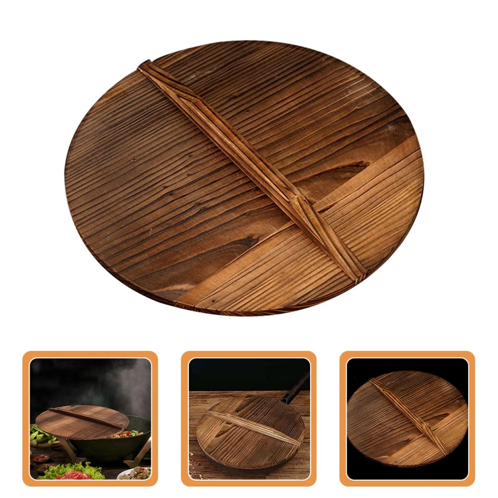 **ERINGOGO 12.6-Inch Wooden Otoshibuta Lid for Cast Iron Wok, Fry Pan & Skillet – 32cm Diameter with Handle – Durable Kitchen Tool Accessory for Simmering, Steaming & Braising**