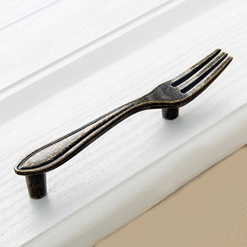2 Pack Antique Bronze Zinc Alloy Cabinet Handles - Modern Fork Design Kitchen & Drawer Pulls (76mm CC) for Cabinets, Cupboards & Furniture Upgrade