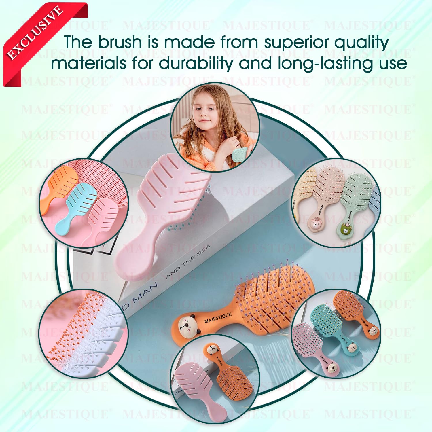 Majestique Mini Hair Brush - Compact Detangling Brush for Baby, Kids, Women & Men | Travel-Friendly Hair Care Essential | Perfect for Home, Travel & On-The-Go Styling (Color May Vary)