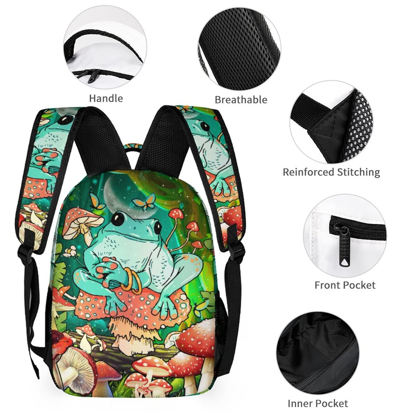 Cute Frog Mushroom Print Backpack for Kids Boys Girls - Durable Polyester School Bag, Stylish Laptop Bookbag for Travel, School & Outdoor Adventures