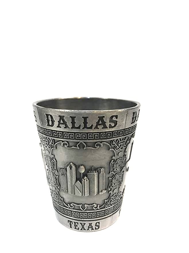 Texas Souvenir Pewter Design Shot Glass - Dallas Texas Collectible for Parties, Gifts & Home Bar Decor