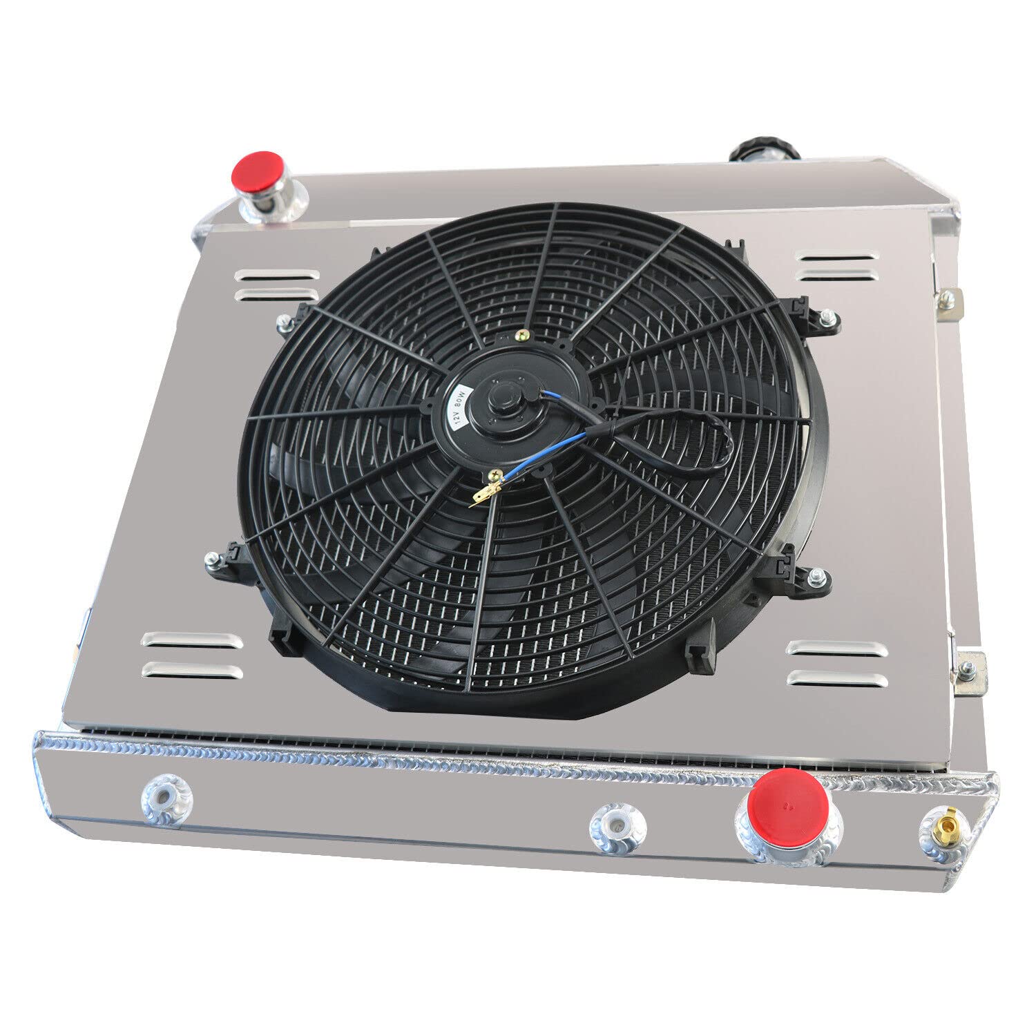1961-1966 Chevy C10 C20 C30 K10 K20 GMC Oldsmobile Pontiac Catalina Truck Aluminum Radiator - 3 Row Full Aluminum Cooling System with Shroud Fan & Relay Kit - Perfect for Classic Truck Restoration & Hot Weather Performance