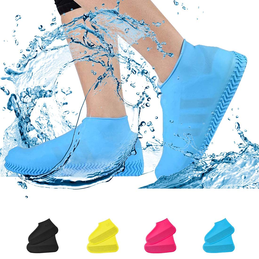 HEBEZON Waterproof Silicone Shoe Covers - Non-Slip Anti-Skid Rain Boots for Outdoor Activities, Hiking, Gardening & Commuting - Reusable Portable Rainproof Shoe Protectors