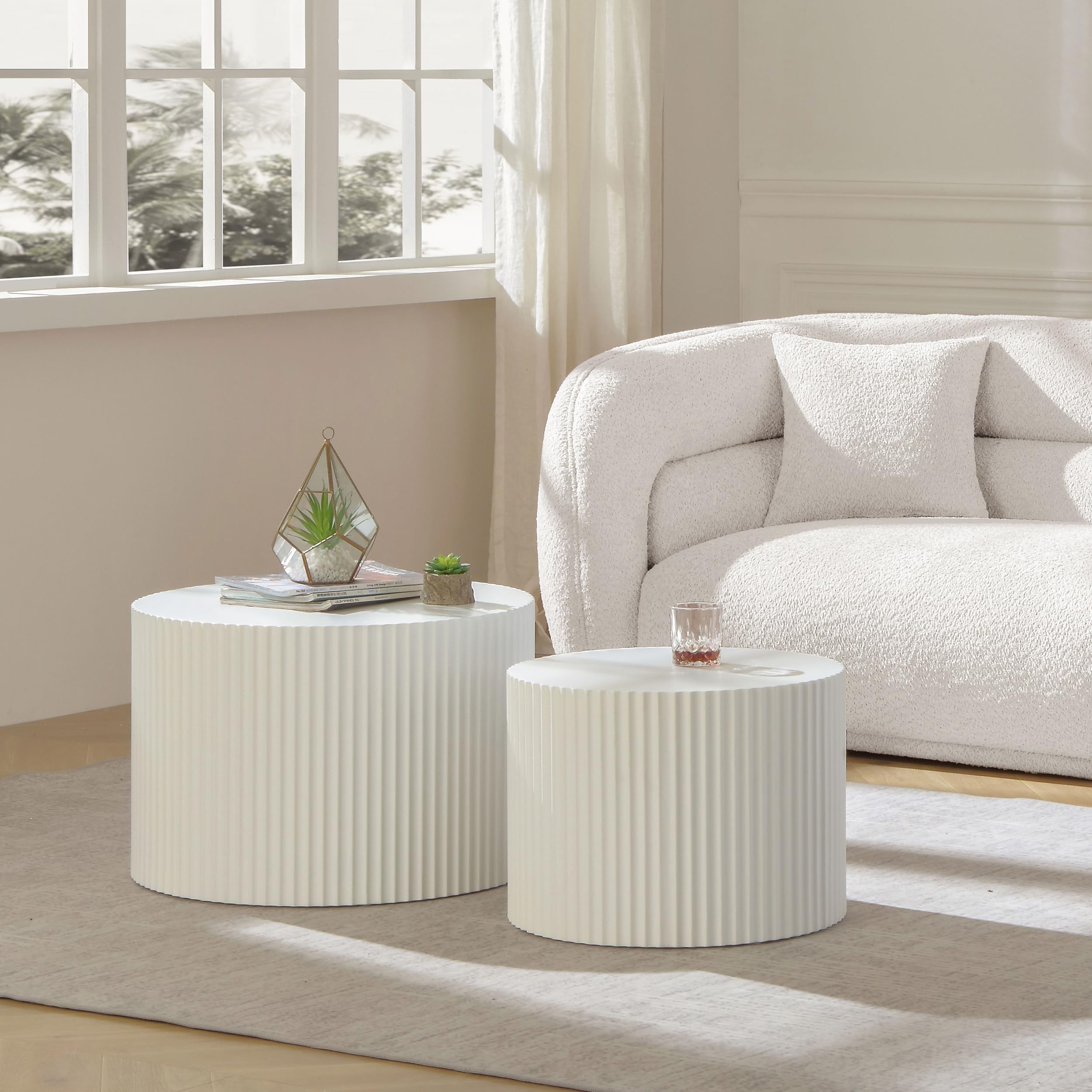 Modern Round Nesting Coffee Table Set of 2 - White MDF Side & End Tables for Living Room, Small Space Furniture - Perfect for Compact Apartments, Dorms & Cozy Home Decor