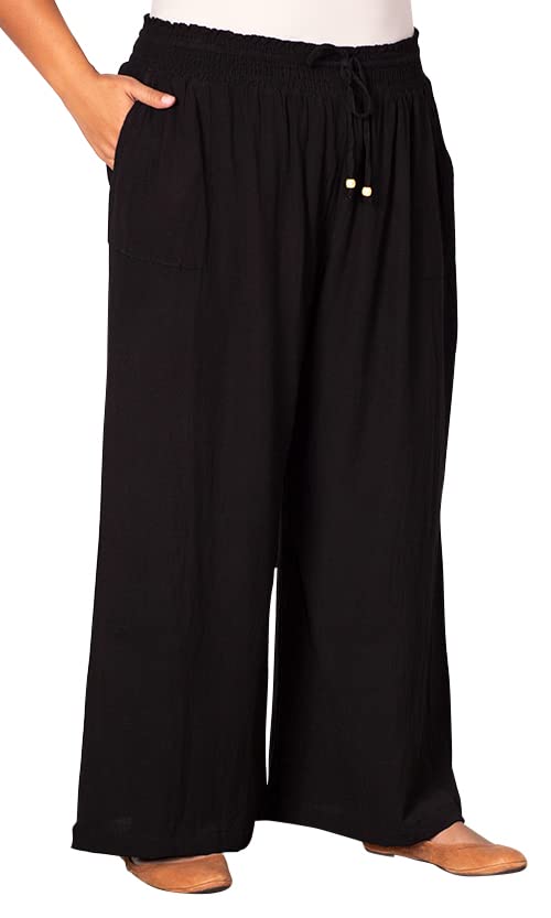 Plus Size Wide Leg Drawstring Linen Pants for Women - Comfortable High Waisted Casual Trousers for Summer, Travel & Lounge Wear