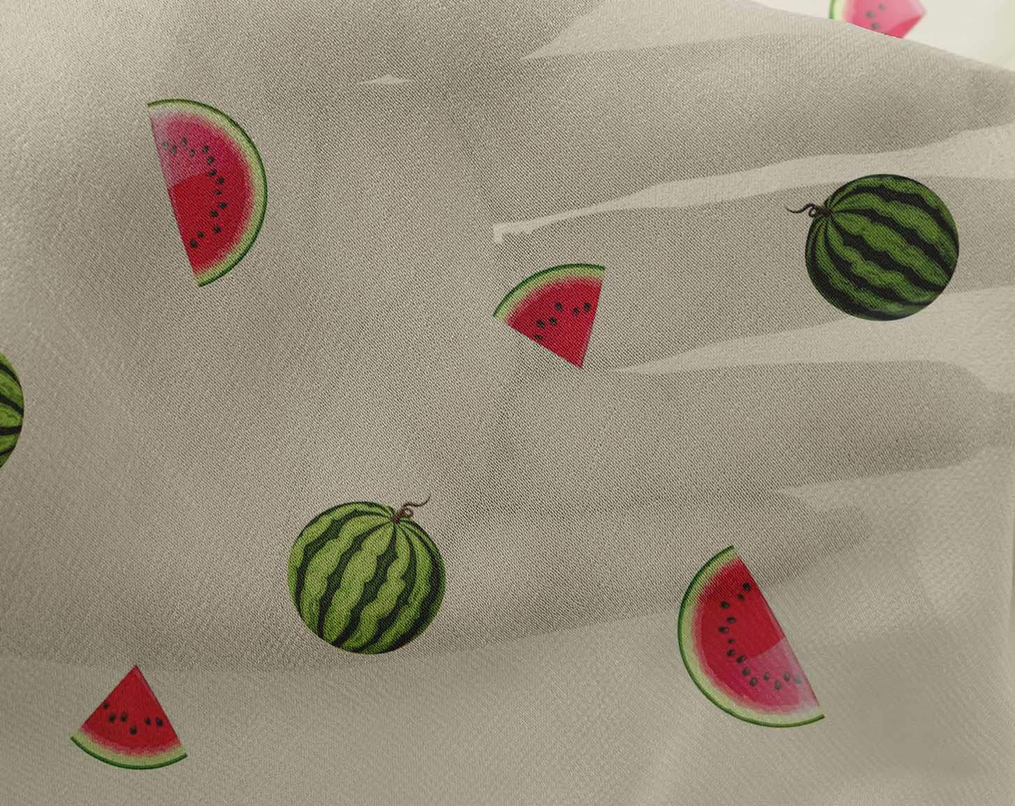 oneOone Georgette Viscose Fabric - Watermelon Fruit Print Sewing Material 42