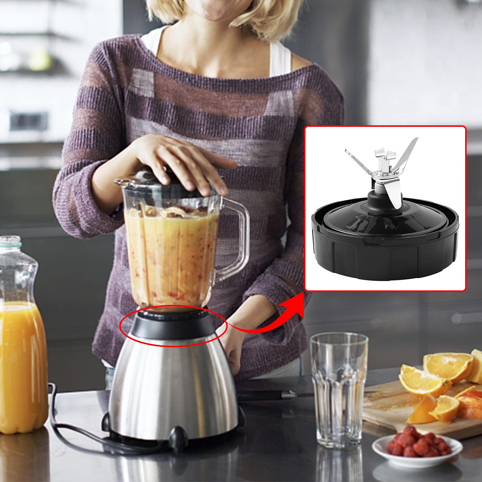 7-Fins Replacement Blender Blade for Nutri Ninja BL450-30 BL454-30 BL480-30 BL481-30 - Includes Cup Brush & Rubber Gasket - Compatible Blender Parts for Smoothies, Juices & Food Prep