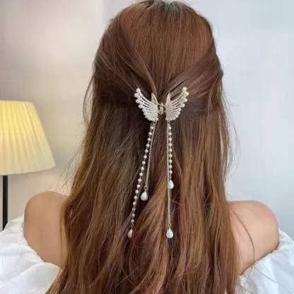 ALIBA COLLECTION Elegant Pearl Tassel Butterfly Hair Clip - Korean Style Metal Hair Claw for Women & Girls - Perfect for Weddings, Parties, and Everyday Fashion Accessories
