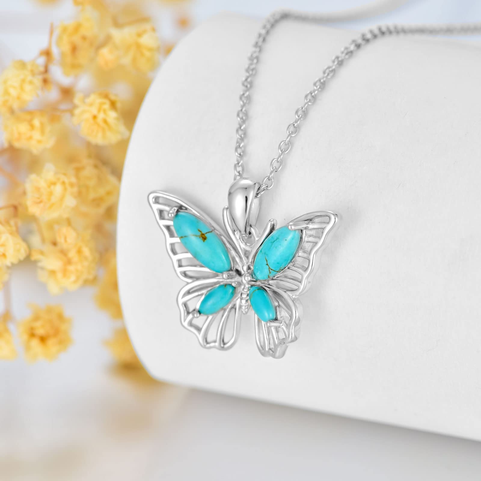 925 Sterling Silver Turquoise Butterfly Necklace for Women - Genuine Natural Stone Pendant Jewelry Gift for Christmas, Birthday, Anniversary | Elegant Boho Fashion Accessory for Parties, Date Night & Special Occasions