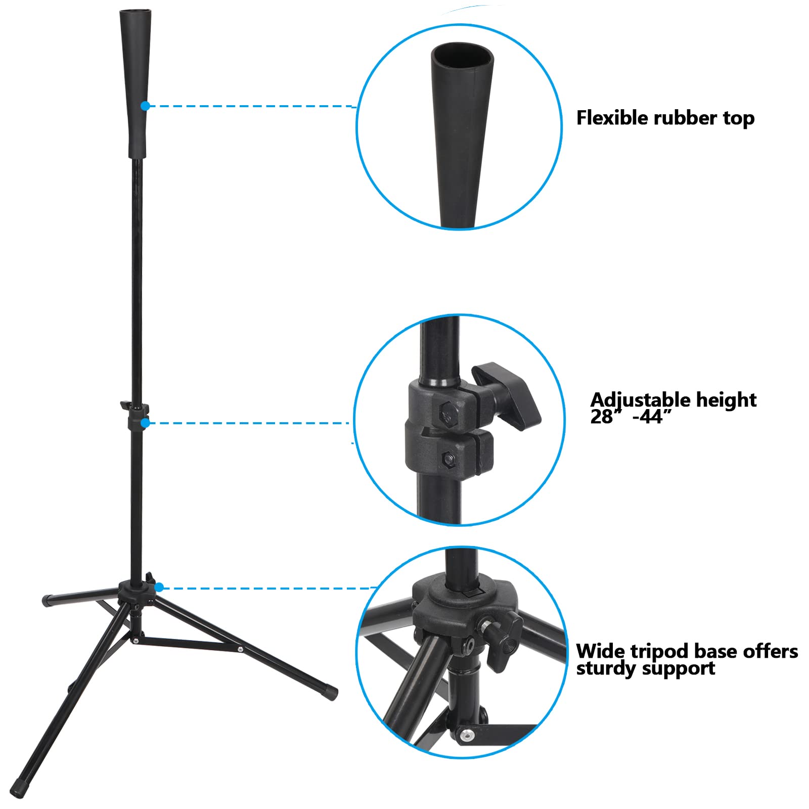 **ZENY Adjustable Portable Baseball Batting Tee - Collapsible Tripod Base with Rubber Topper for Softball & Baseball Hitting Drills - Perfect for Backyard, Training & Practice (Height Adjustable 24