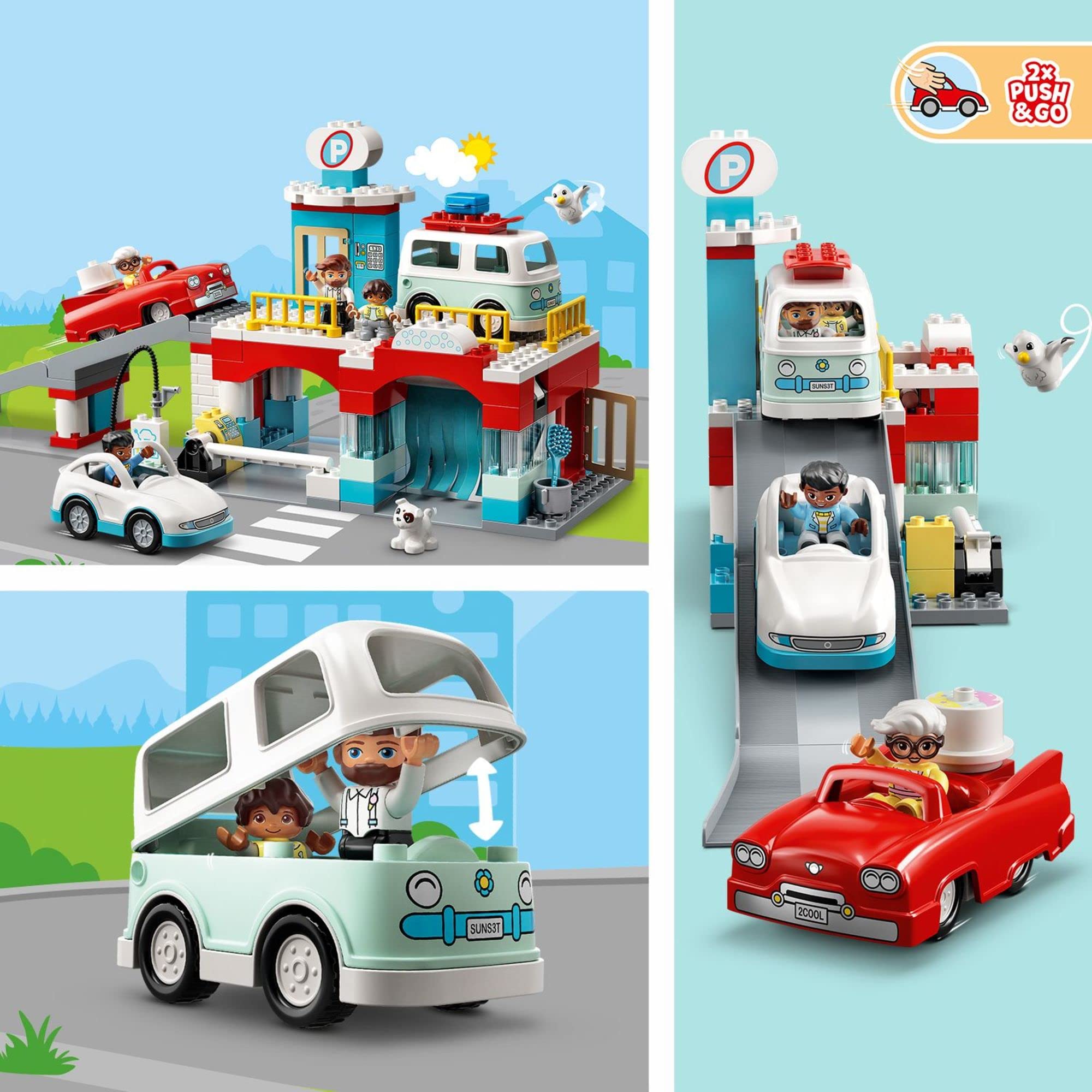 LEGO DUPLO Parking Garage and Car Wash Toy Set 10948 - Toddler Learning Building Blocks with Garage, Gas Station & Toy Cars - Educational Gift for 2+ Year Old Boys & Girls - Perfect for Pretend Play & Early STEM Development
