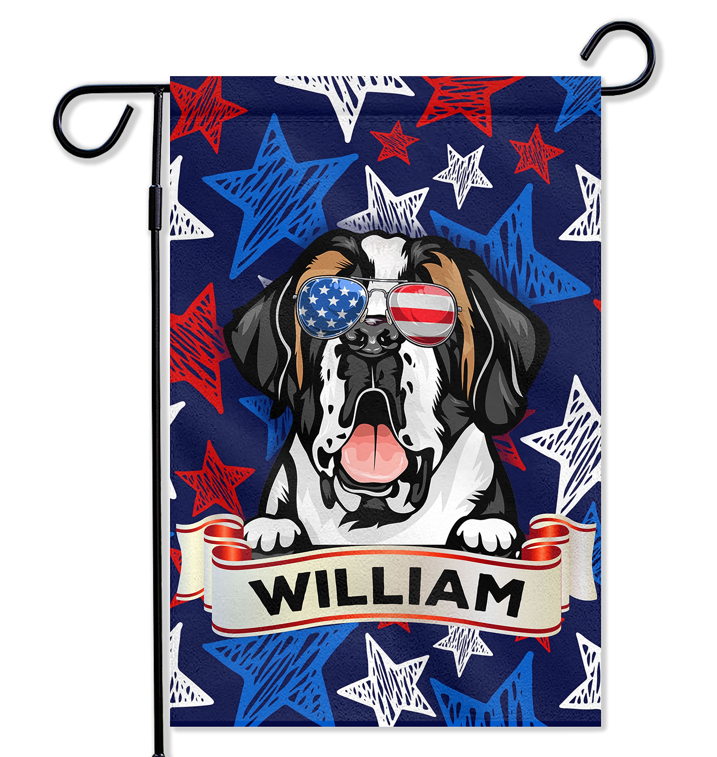 Happy 4th of July Garden Flag - Double Sided Saint Bernard Dog Patriotic Decor, 12x18 Inch Memorial Day Outdoor Decoration for Yard, Porch & Garden Celebrations