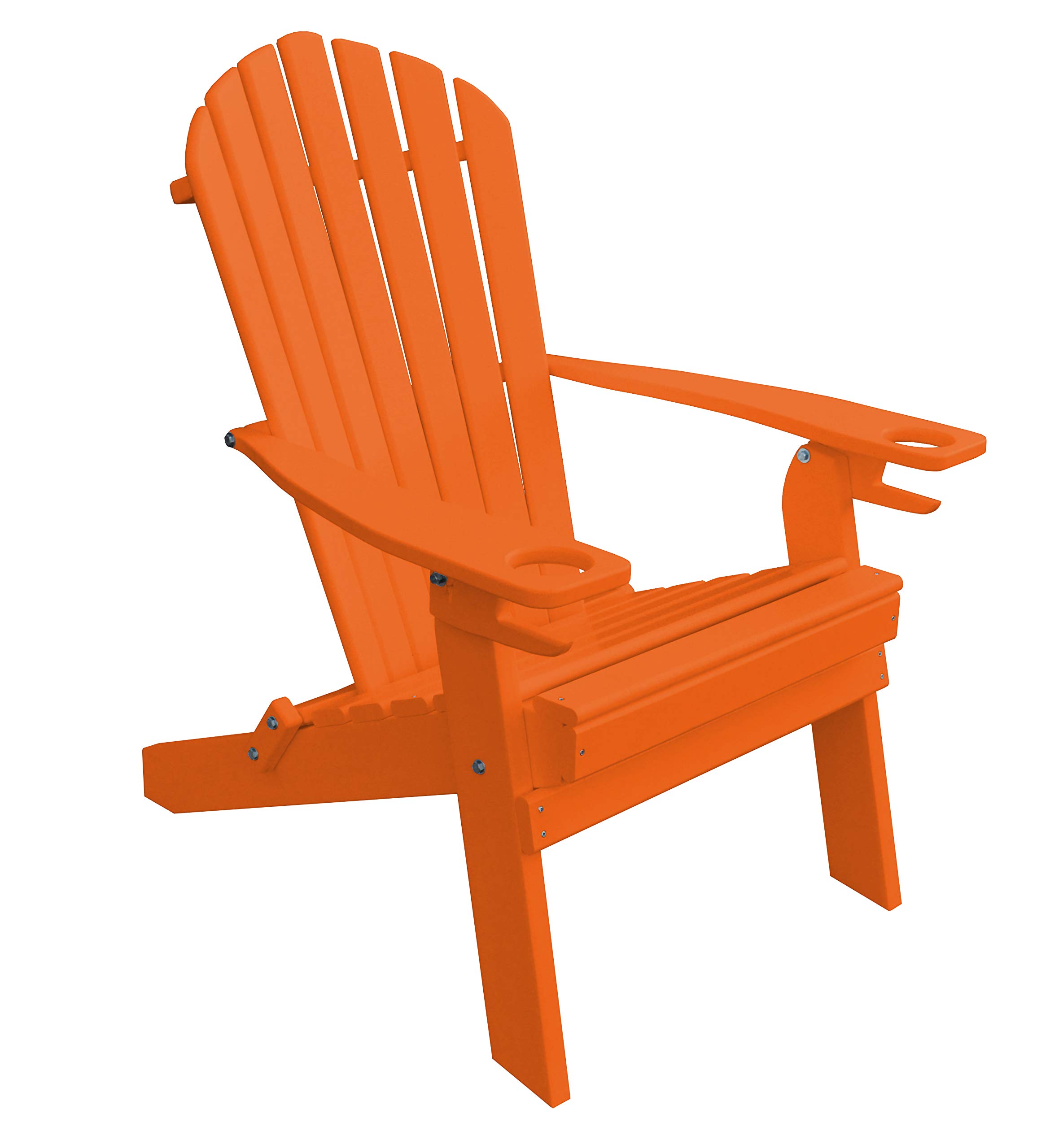 Poly Folding Adirondack Chair with 2 Cup Holders - Lightweight Outdoor Patio Furniture for Deck, Poolside & Garden - Orange