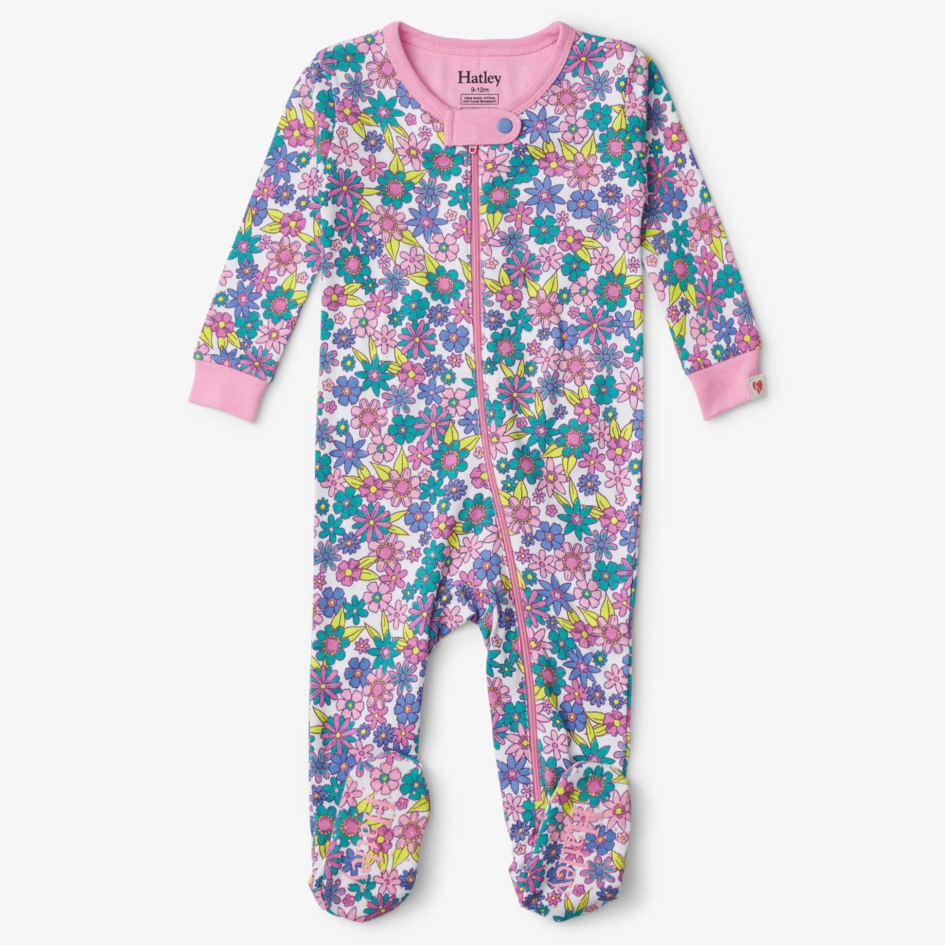 Hatley Retro Floral Baby Footed Coverall - Soft Cotton Jumpsuit for Infants & Toddlers - Perfect for Playtime, Nursery & Photo Shoots