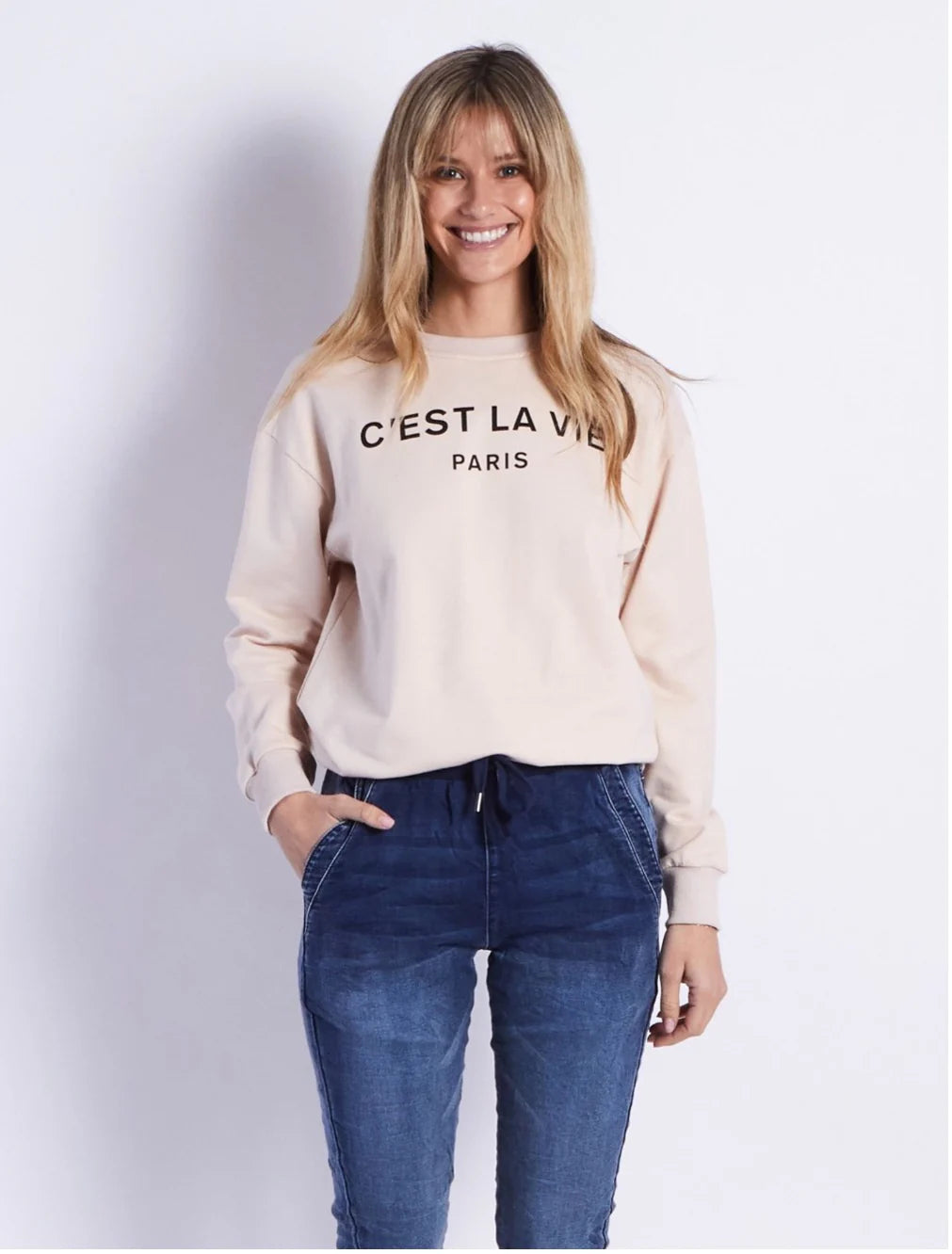 La Vie Sweat | Soft & Cozy Beige Pullover Hoodie for Women | Perfect for Casual Outfits, Lounge Wear & Fall Fashion