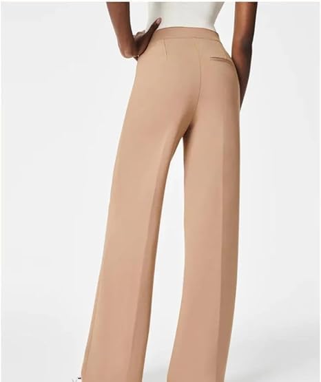 Women's Plus Size Tummy Control Button Wide Leg Pants - Black Pull On High Waisted Palazzo Trousers for Work, Office & Casual Wear