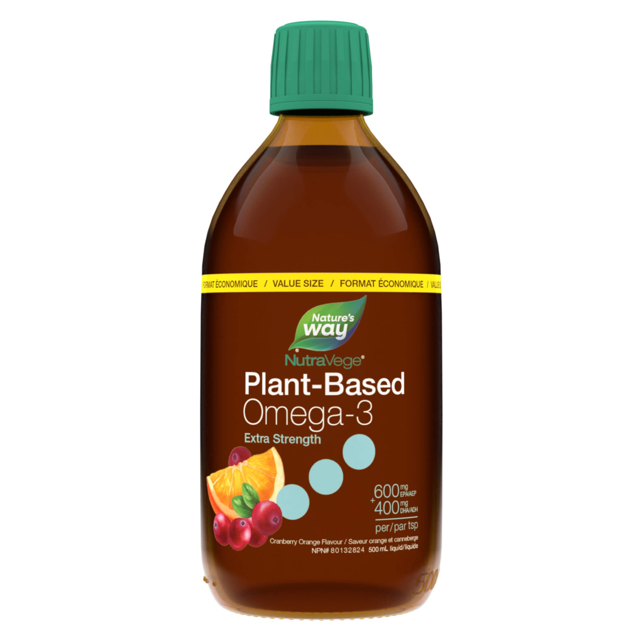 NutraVege 2x Omega 3 Plant-Based Liquid Supplement - Extra Strength Cranberry Orange Flavor | Supports Heart, Brain & Joint Health | Vegan & Non-GMO | Great for Smoothies, Yogurt & Healthy Drinks