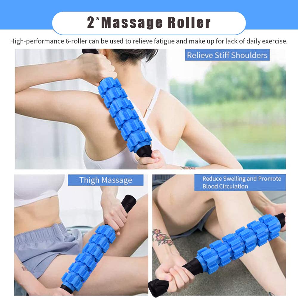 4 in 1 Foam Roller Set with Muscle Roller Stick & Massage Balls - Deep Tissue Massage for Back & Leg Pain Relief - Light Blue Exercise Recovery Kit for Yoga, Gym & Post-Workout Therapy
