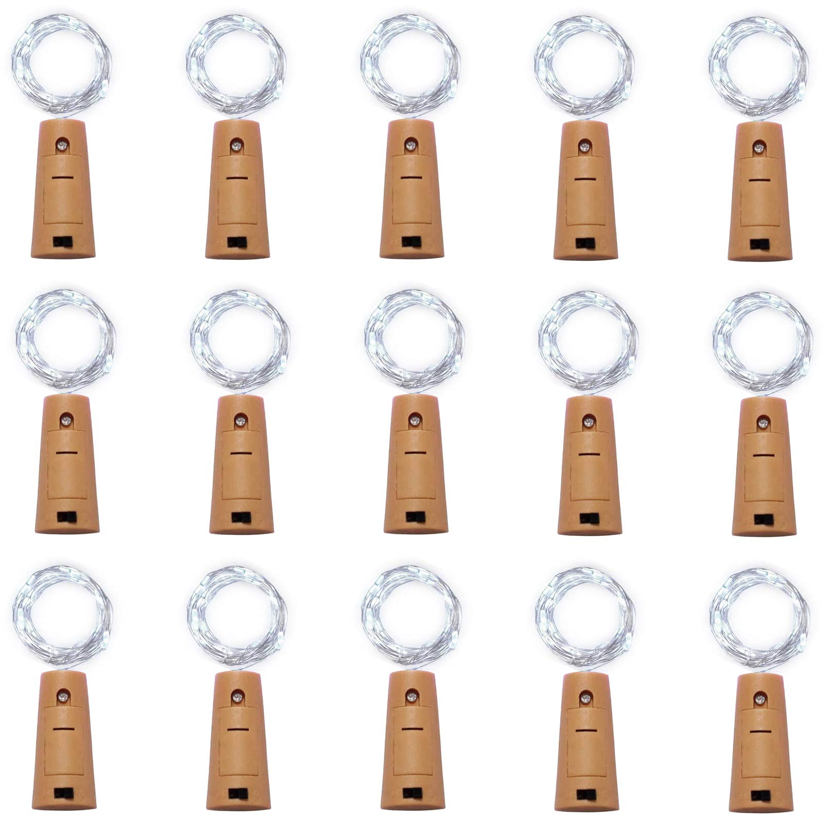 15 Pack LED Wine Bottle Cork Lights - Battery Operated Mini Fairy String Lights with Copper Wire for DIY, Christmas Decorations, Wedding Centerpieces, Party Decor (Cool White) | Indoor & Outdoor Starry Lighting for Home, Garden and Special Events