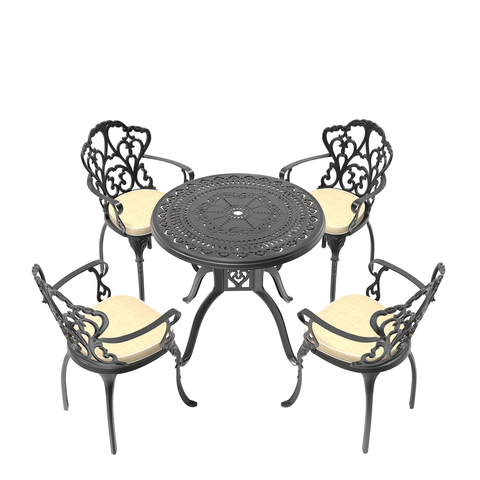 5-Piece Cast Aluminum Patio Furniture Set with Cushions - Outdoor Dining & Lounge Set for Garden, Poolside, and Backyard Relaxation